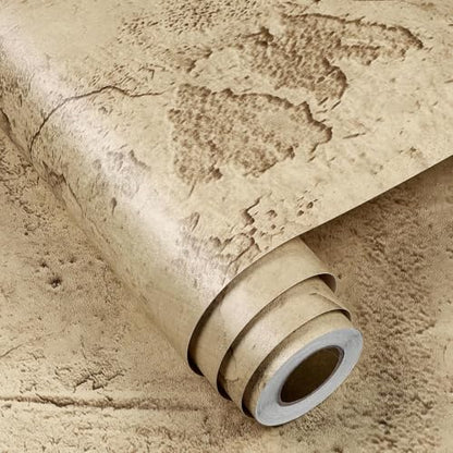 FunStick 24"x200" Aged Tan Textured Concrete Peel and Stick Wallpaper for Bedroom Living Room Accent Wall Paper Self Adhesive Vinyl Industrial Brown Cement Contact Paper for Walls Countertops Cabinets - size: 24" x 200"