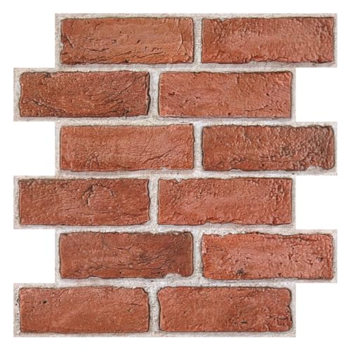 3D Red Faux Brick Wall Panel Peel and Stick, 10 Pcs 12"X12", Not Real Tile, Small Size Ultra-Light & Thin PVC Fake Brick Decorative Tiles Backsplash Wallpaper Interior Decor - color: Vintage Red Brick-1
