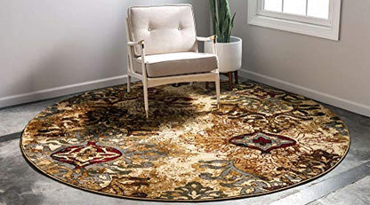 Unique Loom Barista Collection Area Rug - Congencis (4' 1" Round, Beige/ Blue) - size: 4'1" (Round)
