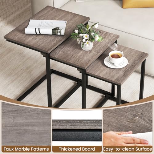 GOFLAME Nesting Coffee Tables Set of 3, Rectangular Nesting Center Table with Wood Grain Top & Metal Frame, Modern C-Shaped Nested Side Table Set for Living Room, Bedroom, Black & Oak - color: Black & Oak