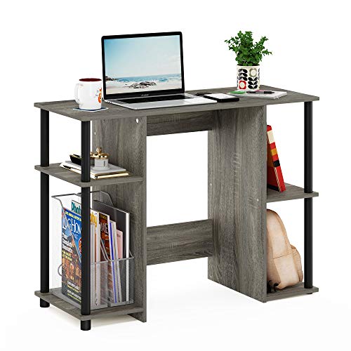 Furinno Jaya Computer Study Desk With Open Storage, French Oak Grey/Black | Side Shelves, Computer Study Desk, Office Desk, for Home Office, Bedroom, Dorm - color: French Oak/Black