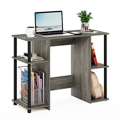 Furinno Jaya Computer Study Desk With Open Storage, French Oak Grey/Black | Side Shelves, Computer Study Desk, Office Desk, for Home Office, Bedroom, Dorm - color: French Oak/Black