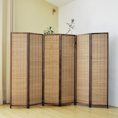 6 Panel Bamboo Room Divider Screen,5.6 FT Tall Bamboo Divider Folding Panel Screen,Freestanding Panel Divider for Room Seperation,Brown - color: Brown, size: 6 Panel
