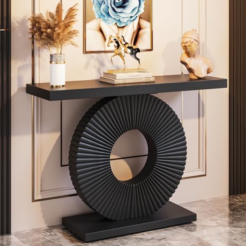 Tribesigns Modern Console Table with Geometric Base, 40 inch Wood Entryway Table Sofa Table Narrow Long, Contemporary Accent Table for Living Room, Entryway, Hallway, Black - color: Black