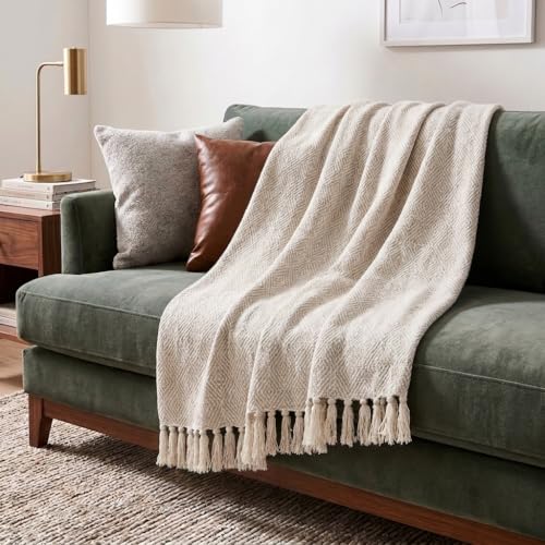 Americanflat 50x60 Throw Blanket - Soft and Breathable Cotton Throw Blanket for Couch, Bed, Chair - Decorative Blankets Perfect for Home, Office, or Outdoor Use - Cream and Beige Diamond Design - color: Cream Beige Diamond