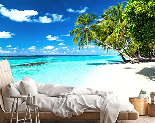 Reyhui Palm Tree Wall Mural Tropic Paradise Beach Seascape Murals | 195"x 120" Not Peel and Stick Wallpaper for Walls Bedroom Living Room Kids Room Decoration - color: MURAL-001, size: 195" x 120"