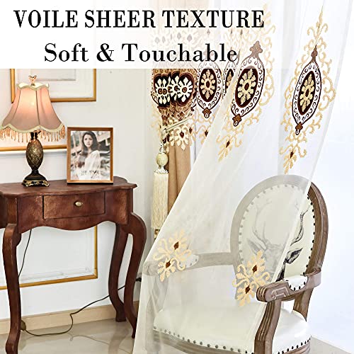 Simple Chenille Jacquard Sheer Window Elegance Curtains/Drapes/Panels/Treatments for Bedroom Living Room, 54 x 96, Top Grommets(2 Panels) | Lightweight Fabric Feel, European Floral Detail, Gentle Natural Light, for Bedroom and Living Room Windows - color: