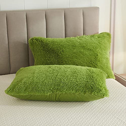 Faux Fur Velvet Fluffy Bedding Duvet Cover Set Down Comforter Quilt Cover with Pillow Sham, Ultra Soft Warm (Apple Green, Twin) - color: Apple Green, size: Twin
