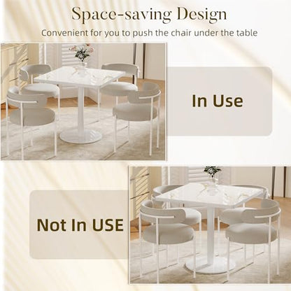 31.5'' Tulip Table, Square Dining Table with Glossy Sintered Stone Tabletop | White Aluminum Alloy Edge & Pedestal, Small Bistro Table for Dining Room/Café/Small Spaces/Restaurant (Calacatta Gold) - color: Calacatta Gold (White Edge), size: Square
