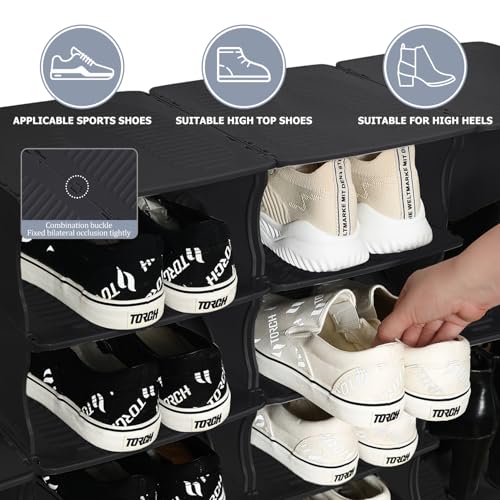 6-Tier Thickened Shoe Rack, Stackable Storage Organizer for Bedroom Entry, Adjustable Rack, Shoe Slots Shelf, Easy Tower Rack, Black - color: Black