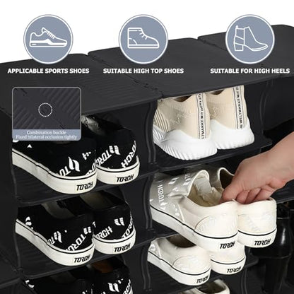 6-Tier Thickened Shoe Rack, Stackable Storage Organizer for Bedroom Entry, Adjustable Rack, Shoe Slots Shelf, Easy Tower Rack, Black - color: Black