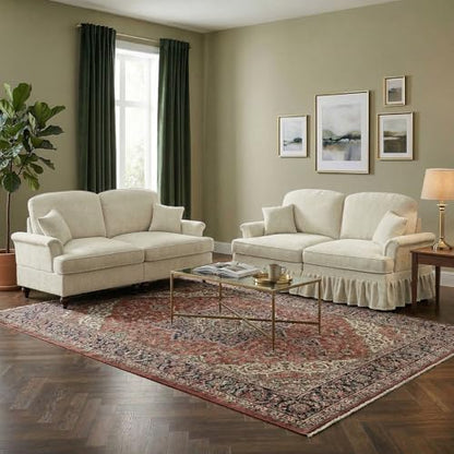 Modular Sectional Sofa Couch, Comfy Chenille Sofa with Removable Ruffled Skirt, Flared Armrests, Sturdy Legs, Convertible Loveseat for Living Room, Bedroom, Apartment (Beige) - color: Beige, size: 76.4 Inch