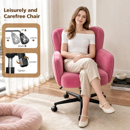 DurayLoly Desk Chair with Shell Back & 360° Swivel Wheels | Comfy Velet Vanity Chair,Adjustable Height,Stylish and Comfortable for Makeup, Work & Relaxation,Dusty Rose - color: Dusty Rose