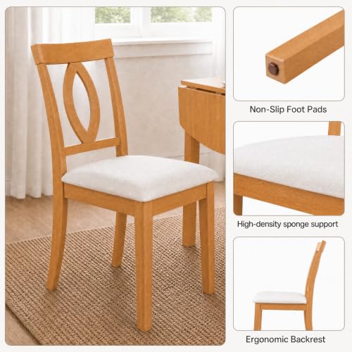 3-Piece Drop Leaf Wood Dining Table Set, Small Space Dining Set for 2 People, 1 Folding Extendable Table, 2 Upholstered Chairs, Space-Saving, for Apartments, Kitchen Room, Natural - color: Beige,natural