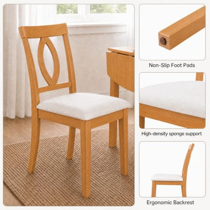 3-Piece Drop Leaf Wood Dining Table Set, Small Space Dining Set for 2 People, 1 Folding Extendable Table, 2 Upholstered Chairs, Space-Saving, for Apartments, Kitchen Room, Natural - color: Beige,natural