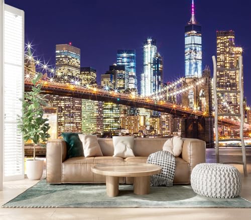 XMPMBM-Peel and Stick City Wallpaper new york City Night View wall Mural | Thick and tear-resistant,Will not be damaged during repositioning,Brooklyn Bridge at Night Bedroom wallpaper.S-80"X58" - color: M02, size: 80"x58"