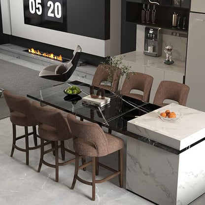 VKNOW Bar Stools Set of 6, 26" Fabric Counter Height Bar Stools, Brown | Modern Upholstered Counter Stools with Rubberwood Legs for Kitchen Island Dining Room Bar - color: Brown, size: Set of 6