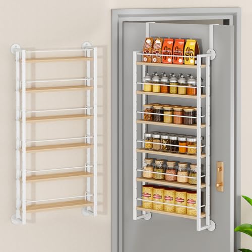 IBUYKE Over the Door Spice Organizer,Door or Wall Mount,Natural TLJ028R | 6 Tier Wall Mounted Spice Rack Adjustable Hanging Storage Shelves Spice Organization for Kitchen cabinet Bathroom Closet - color: Natural, size: 6 Tier