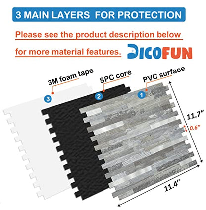 DICOFUN 10-Sheet Peel and Stick Backsplash Wall Tile, PVC Kitchen Backsplash Peel and Stick in Distressed Wood, 9.4 sq.ft - color: Distressed Wood and Metal Silver, size: 10 Sheets, 12’’x12’’x0.12’’