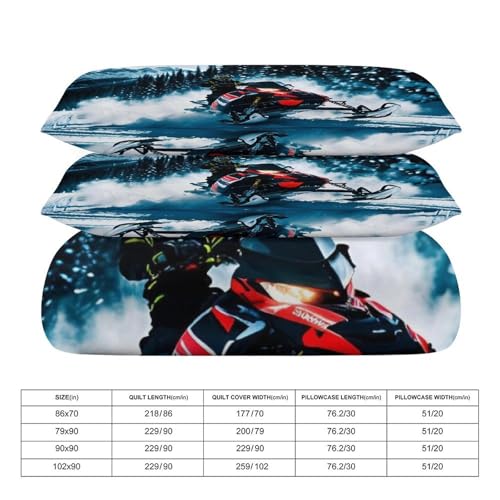 3 Piece Cool Snowmobile Bedding Set - Ultra Soft Fabric & Double-Sided Print, Breathable Comforter Set with 1 Quilt Cover & 2 Pillowcases for Home Hotel, 90"x90" - size: 90"x90"