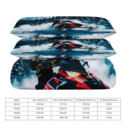 3 Piece Cool Snowmobile Bedding Set - Ultra Soft Fabric & Double-Sided Print, Breathable Comforter Set with 1 Quilt Cover & 2 Pillowcases for Home Hotel, 90"x90" - size: 90"x90"