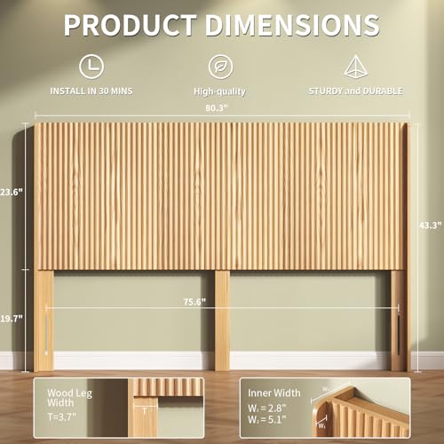 80.3'' Wood Headboard King Size with Charging Stations, Modern Wall Mounted Headboards, Farmhouse Bed headboard Only (King (U.S. Standard)) - size: King