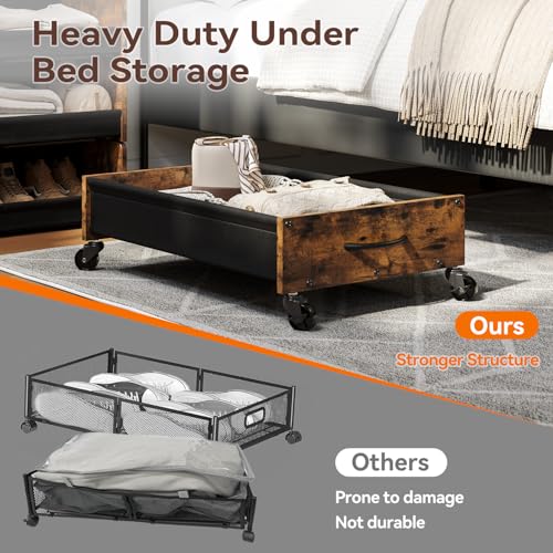 FOUCSSOMEI Under Bed Storage with Wheels, Under Bed Storage Drawers on Wheels, Metal Frame Under Bed Shoe Storage, Space-Saving for Bedroom Closet Organization - size: Normal Size