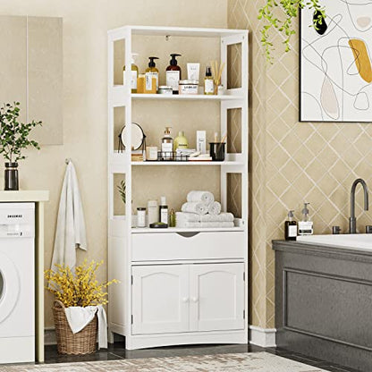 DICTAC Kitchen Pantry Storage Cabinets Freestanding Tall Bathroom Cabinet with Shelves and Drawer 64''H Sideboard Microwave Space Cupboard Organizer for Home Office,White, 23.62x13x64.06inch - size: 23.62x13x64.06inch
