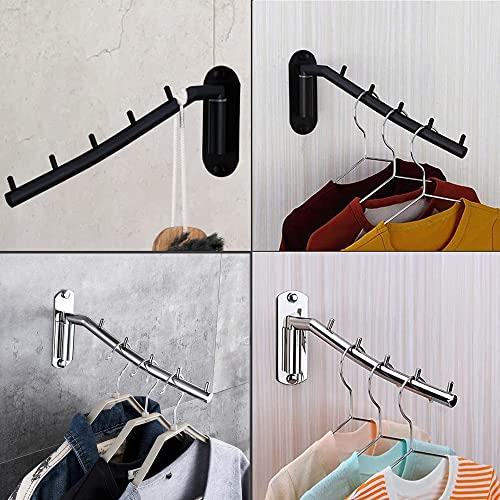 Wall Mounted Wall Folding Clothes Hanger Rack, Detachable Sturdy Swing Arm Coat Hanger Stainless Steel Clothes Hook, Laundry Room Space Saving Clothing Hanging System Heavy Bathrooms Rack Towel Hanger - color: Black, size: Black-Hooks