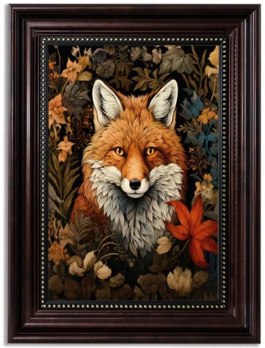 Framed Vintage Fox Canvas Wall Art William Morris Forest Pictures Animal Wall Decor Pictures Dark Academia Botanical Floral Poster Prints for Office Living Room Bedroom Home Decoration 9x11in - color: Fox, size: 11"L x 9"W