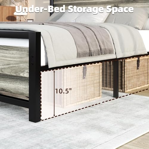 Twin Size Bed Frames, Twin Bed Frames with Headboard and Footboard, Heavy Duty Metal Twin Platform Bed Frame, Noise-Free, No Box Spring Needed, Easy Assembly, Wash Grey - color: Wash Grey, size: Twin