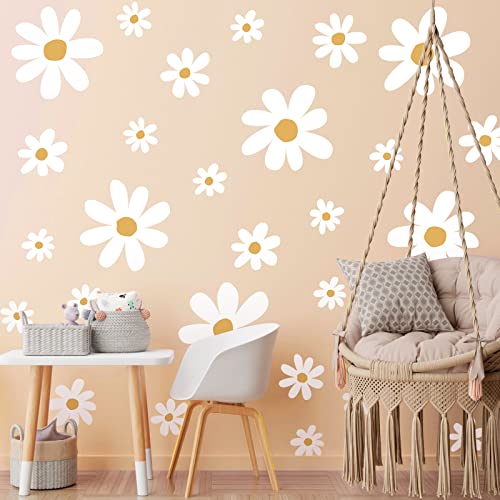 TaoBary 12 Sheet White Daisy Wall Sticker Decal Large Flower Wall Decal | Removable Flower Wall Sticker, Big Floral Decal, Daisy Bedroom Room Decor, Peel and Stick, Nursery Home Wall Decor - color: White, Yellow, style: Cute Style