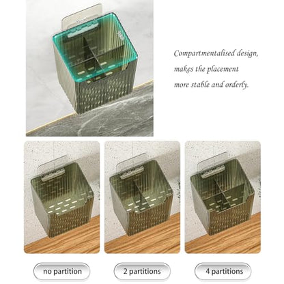 Lae Nuvole 2Pcs Storage Organizer Bins, Wall Shower Toothbrush Caddy, Clear | with Dividers & 4 Adhesive Pads, No Drill, Renter Friendly, BPA-Free PET, Fits Bathroom, Apartment, RVs, Cabinet/Pantry Door - color: Clear-4.33x3.54x4.53in