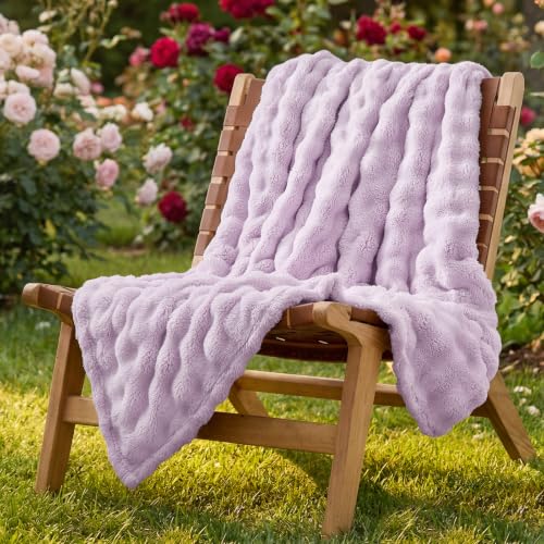 Lotus Karen 3D Bubble Fleece Blanket - Ultra Soft Fluffy Purple Throw Blanket for Couch, Lightweight Cozy Throw for All Season, Adults Women Kids(Light Purple, 50"x60") - color: 06 Light Purple, size: Throw (50" x 60")