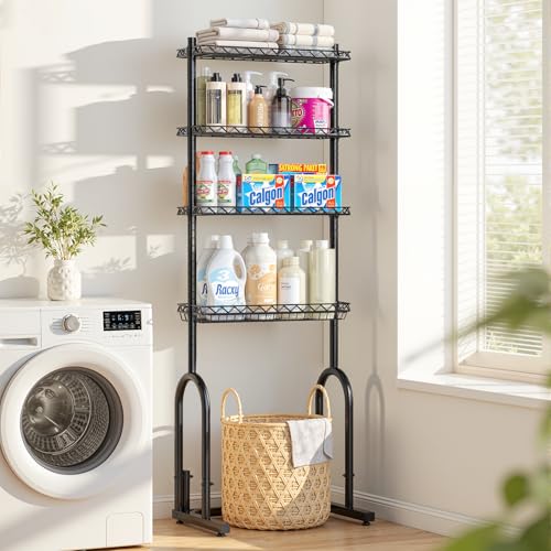 Over The Toilet Storage Rack, 4-Tier Bathroom Organizer with Adjustable Shelves & Basket, Rust-Resistant Metal Over Toilet Shelf for Small Bathroom Space Saving, Black - style: Casual