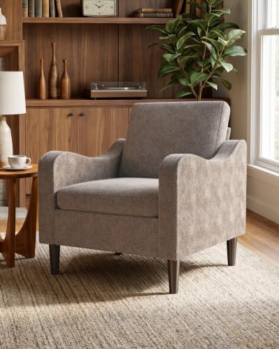 Accent Arm Chair – Light Brown, Upholstered Scooped Comfy Reading Chair for Living Room, Bedroom, Apartment, Waiting Room - color: Light Brown, size: 33.1"x29.53"x29.92"(1pcs)