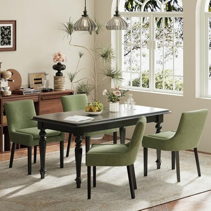 COLAMY Modern Dining Room Chairs Set of 4 with Mid Back and Wood Legs, Upholstered Kitchen Chairs for Dining Room/Living Room, Light Green - color: Light Green, size: Set of 4