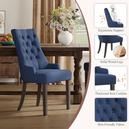 COLAMY Fabric Side Dining Chairs Set of 2, Wingback Upholstered Dining Room Chairs with Tufted Button, Living Room Chairs for Home Kitchen, Blue - color: Blue, size: Set of 2
