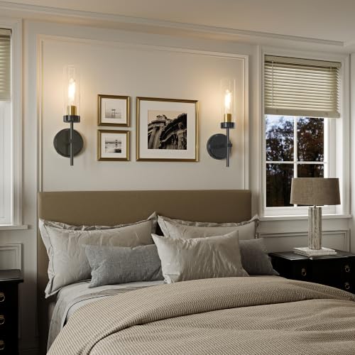 Black Gold Battery Operated Wall Sconce Set of 2, Wireless Wall Sconces with Remote, Rechargeable 3000K Dimmable Wall Light for Bedroom Living Room Bathroom Hallway Entryway Stairwell - color: Black Gold, size: 2 Pack