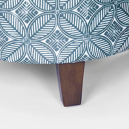 HomePop 19" Round Storage Ottoman - Blue Indigo Print - color: Blue Indigo Print