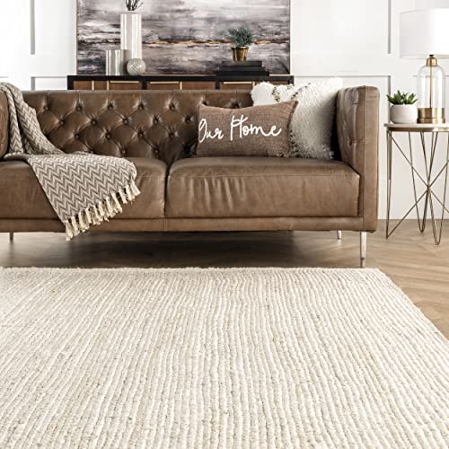 nuLOOM 6 Round Rigo Jute Hand Woven Area Rug, Off White, Solid Farmhouse Design, Natural Fiber, For Bedroom, Living Room, Dining Room, Hallway, Office, Kitchen, Entryway - color: Off White, size: 6' (Round)