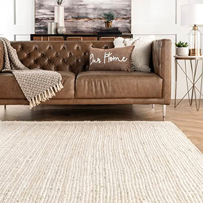 nuLOOM 6 Round Rigo Jute Hand Woven Area Rug, Off White, Solid Farmhouse Design, Natural Fiber, For Bedroom, Living Room, Dining Room, Hallway, Office, Kitchen, Entryway - color: Off White, size: 6' (Round)