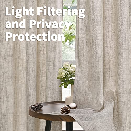 YoungsTex Natural Linen Curtains 84 Inch Length 2 Panels Rod Pocket Light Filtering Textured Window Drapes with Ring Clips for Living Room Dining Bedroom, 38 X 84 Inches | Light Filtering Textured Drapes for Living Room Dining Bedroom Rod Pocket Back Tab