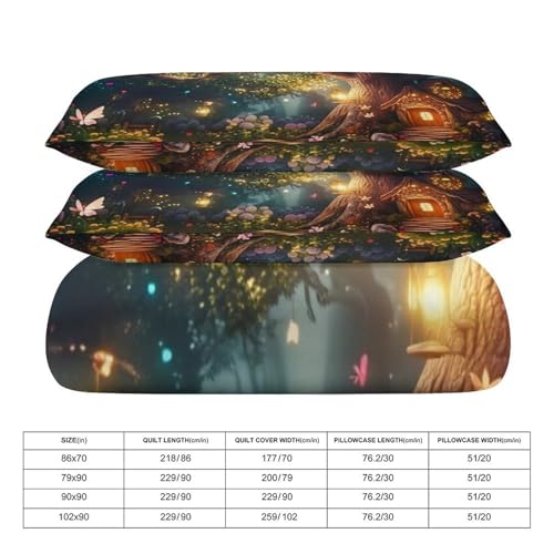 Fairy Forest 3 Piece Reversible Bedding Set 90"x90",Double Sided Brushed Microfiber Duvet Cover Set with 2 Pillowcases Soft Breathable Comforter Cover for Home - color: Fairy Forest, size: 90"x90"