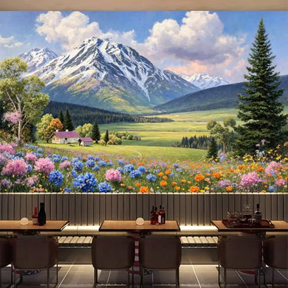 Custom Size Wall Murals, Natural Scenery & Colorful Flowers, Self-Adhesive Removable Fabric (NO PVC) Wallpaper for Living Room & Bedroom & Office