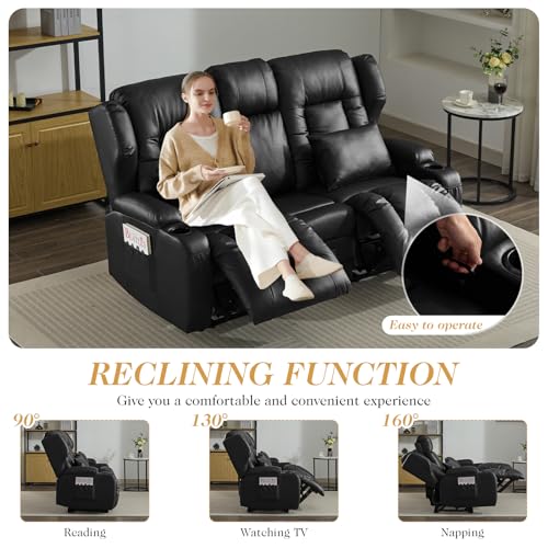 Loveseat Recliner Sofa,RV Wall Hugger Recliners with Flip-up Console,Reclining Loveseat Sofa Recliner with Cup Holders/Lumbar Pillows for Small Spaces,RV Furniture (Black,68" 2-Seater) - color: Black, size: 68" 2-Seater