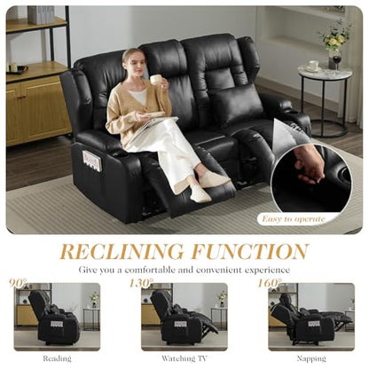 Loveseat Recliner Sofa,RV Wall Hugger Recliners with Flip-up Console,Reclining Loveseat Sofa Recliner with Cup Holders/Lumbar Pillows for Small Spaces,RV Furniture (Black,68" 2-Seater) - color: Black, size: 68" 2-Seater