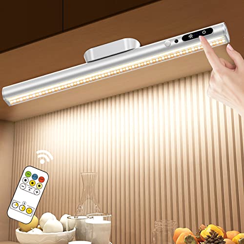Hapfish Motion Sensor LED Light Bar Indoor,Under Cabinet Lighting Wireless | Rechargeable Magnetic Battery Powered Operated Wall Strip Lights with Remote Control for Desk Mirror Closet Kitchen - Silver - color: Silver, size: Motion Sensor