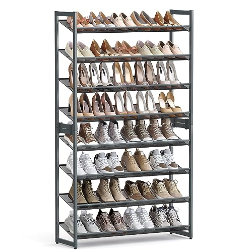 SONGMICS Metal Shoe Rack, 8-Tier Shoe Orgainzer, Holds 32-40 Pairs | Set of 2, Stackable Shoe Shelf for Garage, Adjustable Flat or Angled Shelves, Charcoal Gray, DARREN Collection ULMR08GB - color: Charcoal Gray, size: 8 Tiers (36.4"W)
