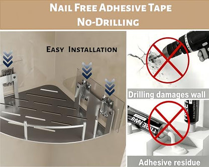 Corner Shower Caddy, Stainless Steel 304, Integrated Molding Bathroom Shelves, Wall Mounted Shower Organizer with Nail Free Adhesive, Suit for Corner Storage Racks in Bath Kitchen(2 Pack)